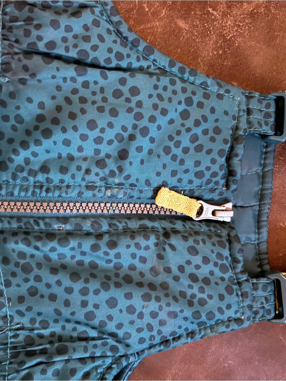 Carter's Teal Green Spot-Print Overalls with Yellow Zipper Pull